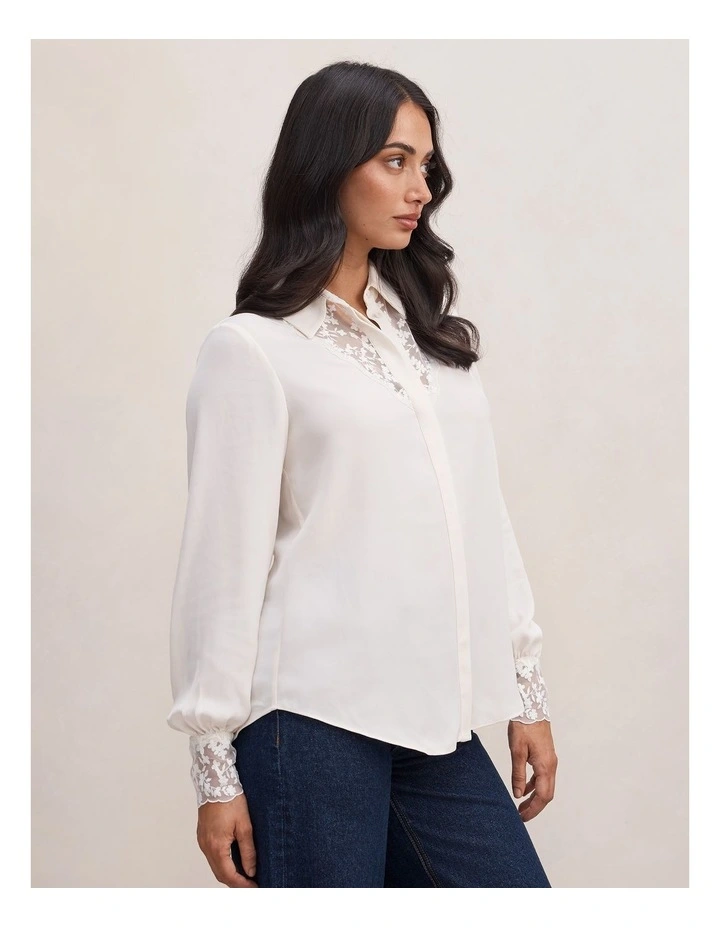 Hannah Lace Trim Shirt in White image 3