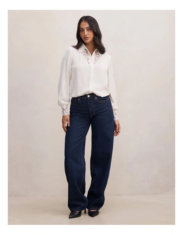 Hannah Lace Trim Shirt in White image 5