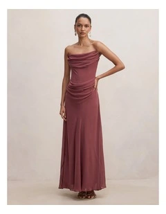 Gwynne Draped Strapless Maxi Dress in Purple