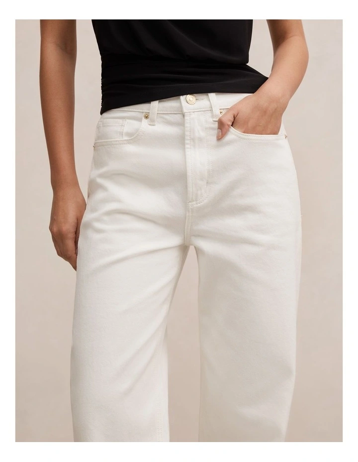 Nicki Mid Rise Straight Jeans in Cream image 4