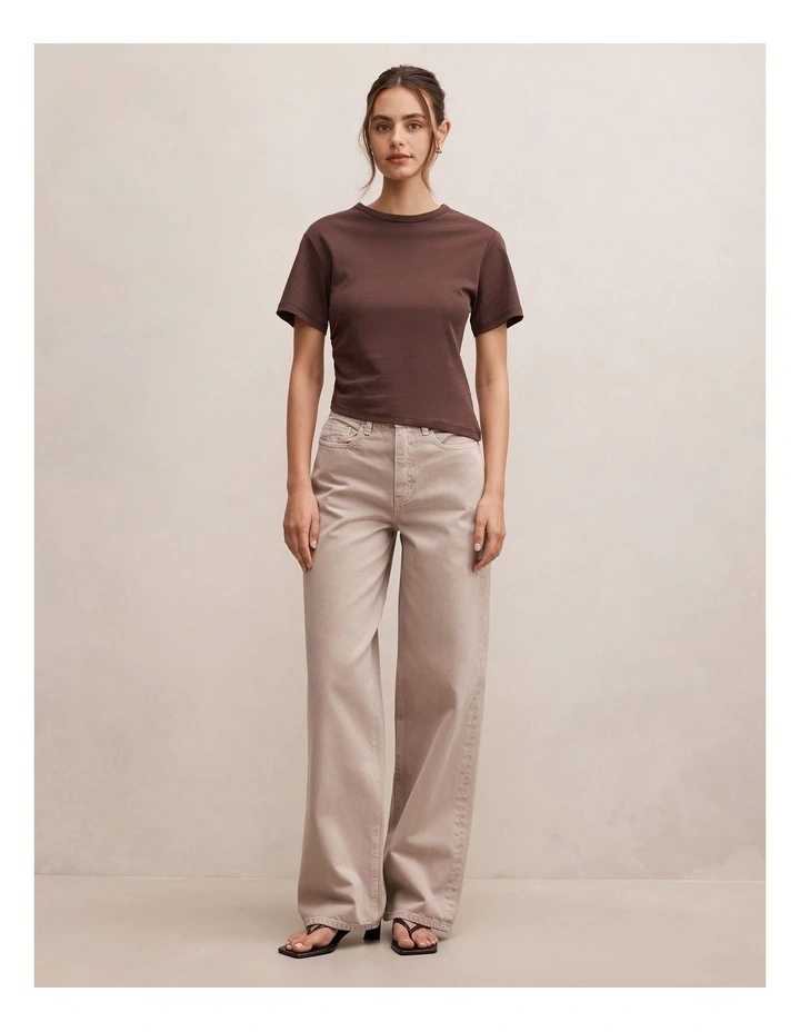 Gia High Rise Wide Leg Jeans in Cream image 5