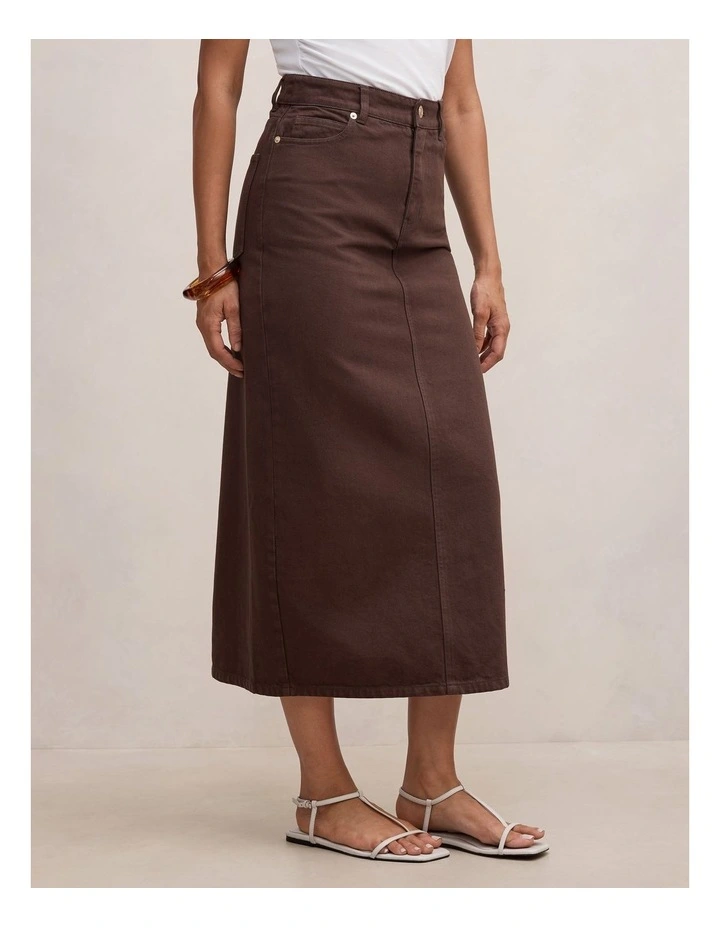 Paloma Denim Maxi Skirt in Brown image 3