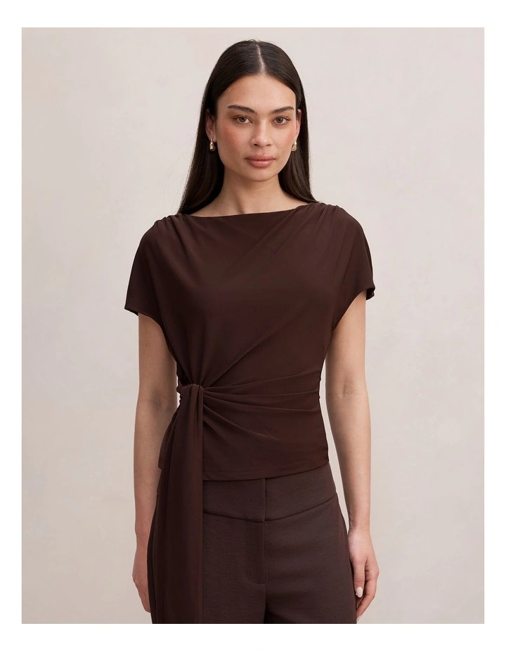 Celine Tie Detail Top in Brown image 1