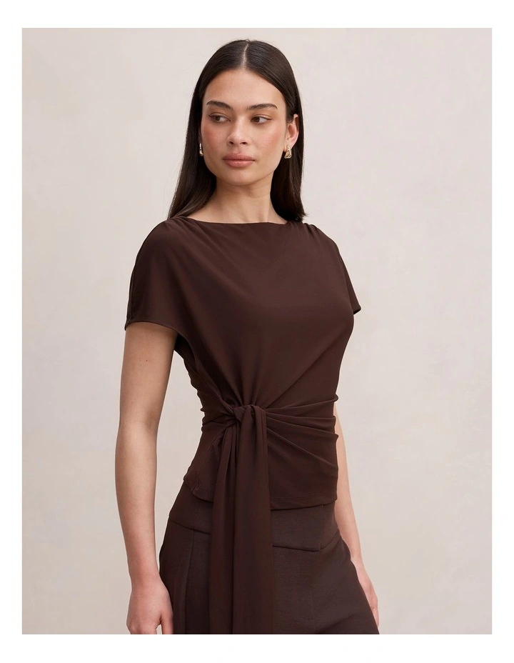 Celine Tie Detail Top in Brown image 3