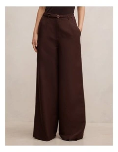 Matilda Linen Blend Wide Leg Pants in Chocolate