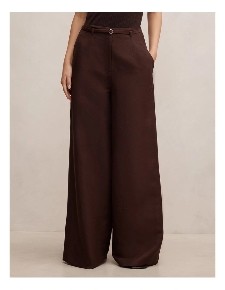 Matilda Linen Blend Wide Leg Pants in Chocolate image 1