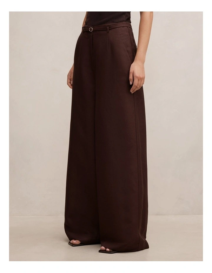 Matilda Linen Blend Wide Leg Pants in Chocolate image 3