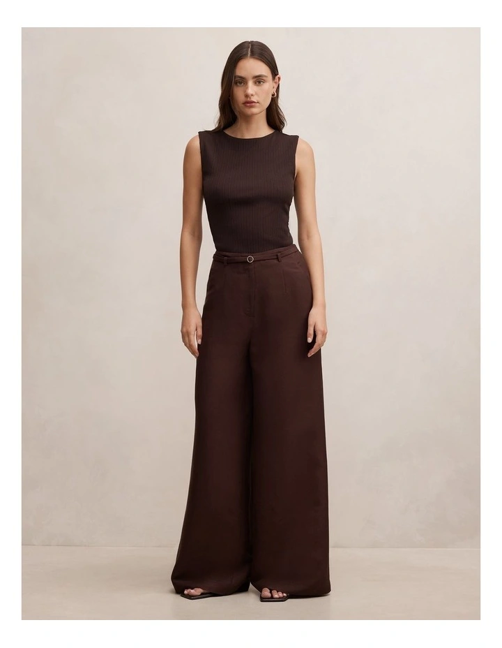 Matilda Linen Blend Wide Leg Pants in Chocolate image 5