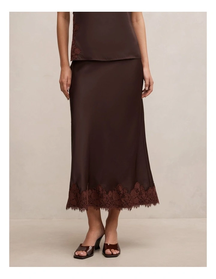 Adele Lace Trim Midi Skirt in Chocolate image 1