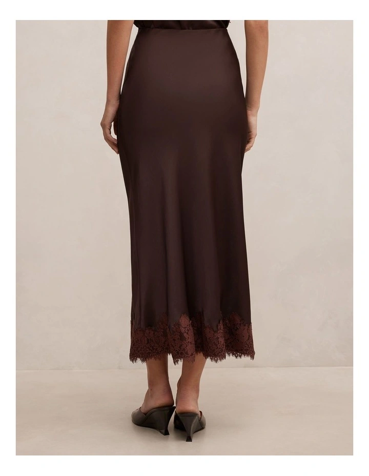 Adele Lace Trim Midi Skirt in Chocolate image 2