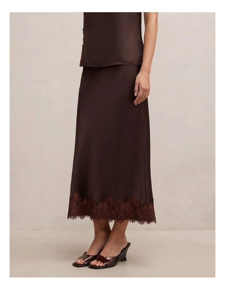 Adele Lace Trim Midi Skirt in Chocolate image 3