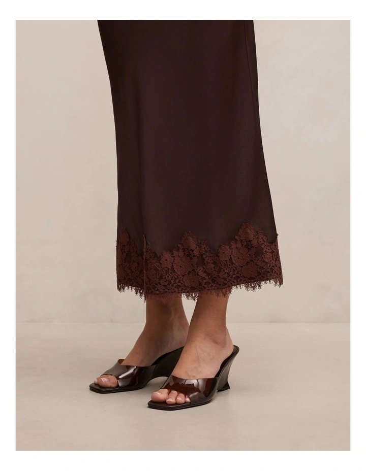 Adele Lace Trim Midi Skirt in Chocolate image 4
