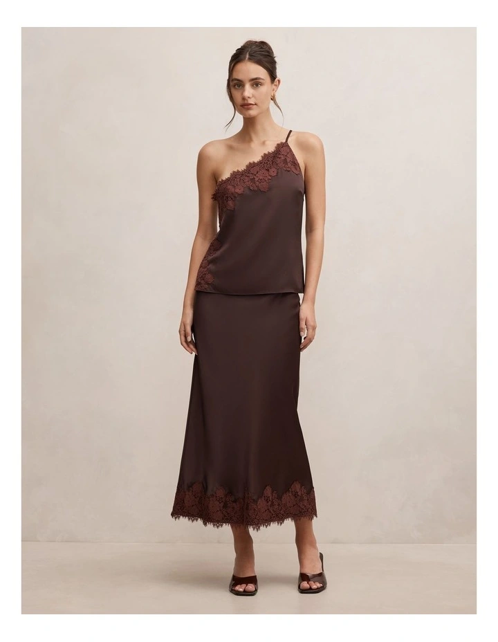 Adele Lace Trim Midi Skirt in Chocolate image 5