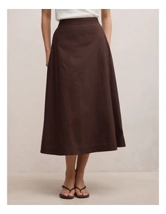 Chrissy Cotton Midi Skirt in Brown
