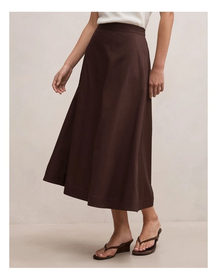 Chrissy Cotton Midi Skirt in Brown image 3