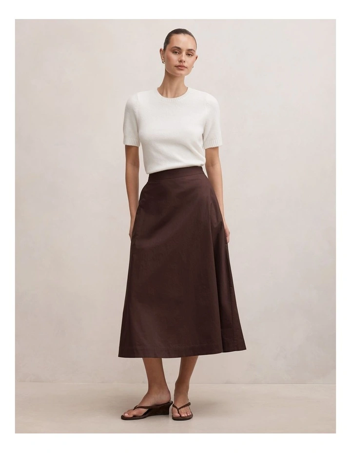 Chrissy Cotton Midi Skirt in Brown image 5
