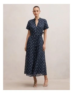 Therese Short Sleeves Midi Dress in Navy