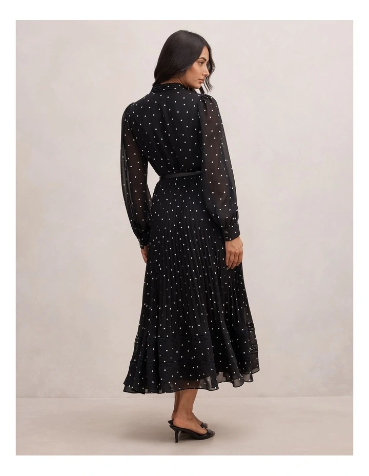 Clara Pleated Lace Trim Midi Dress in Multi image 2