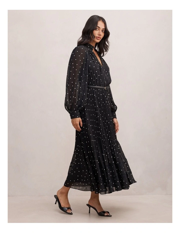 Clara Pleated Lace Trim Midi Dress in Multi image 3