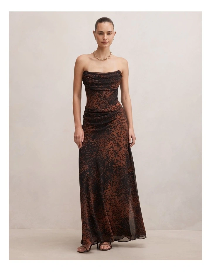 Gwynne Draped Strapless Maxi Dress in Multi Spot Print image 1