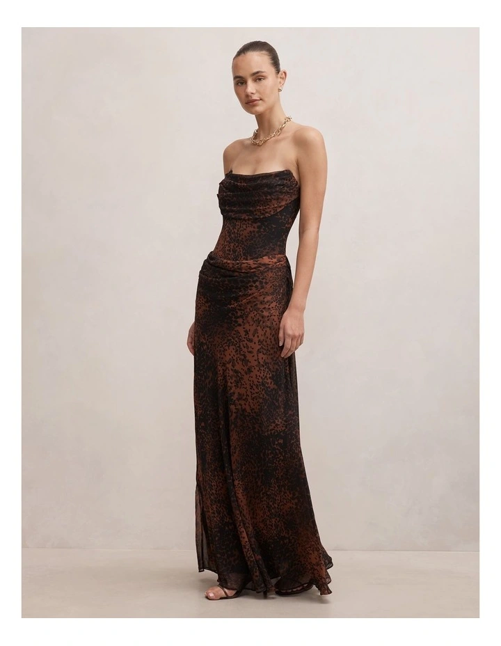 Gwynne Draped Strapless Maxi Dress in Multi Spot Print image 3