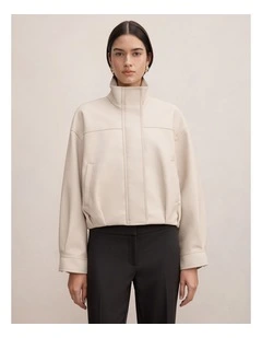 Shay Funnel Neck Bomber Jacket in Beige