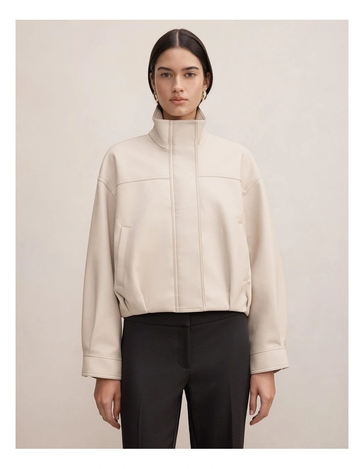 Shay Funnel Neck Bomber Jacket in Beige image 1