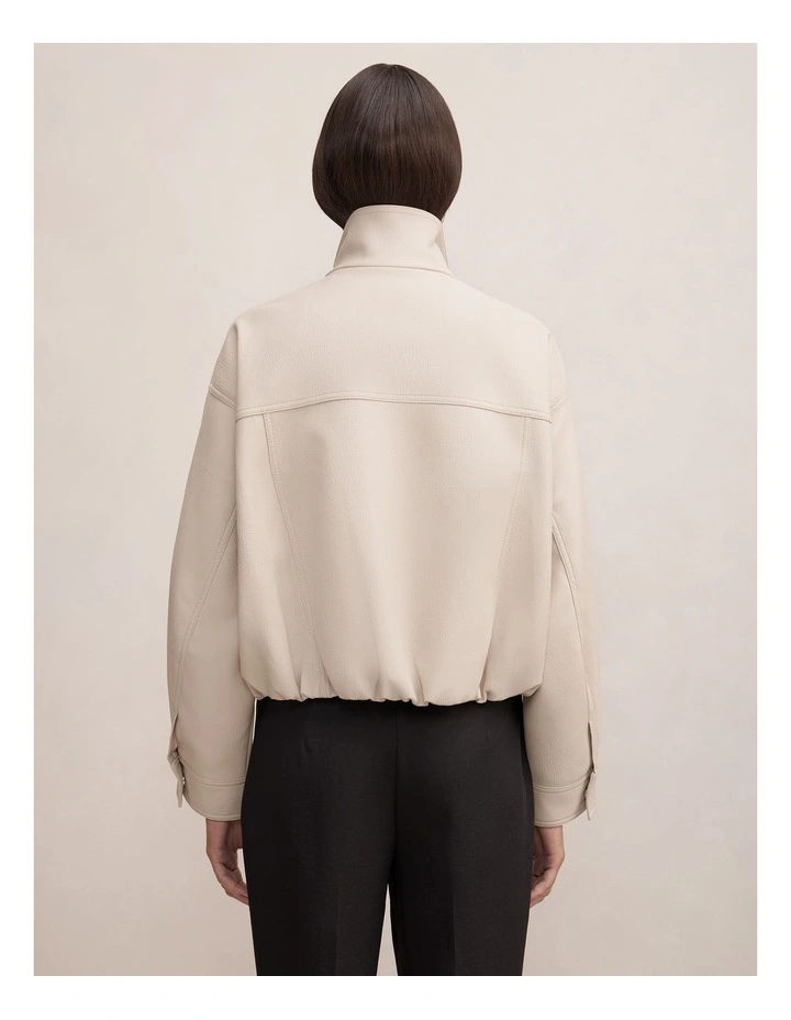 Shay Funnel Neck Bomber Jacket in Beige image 2