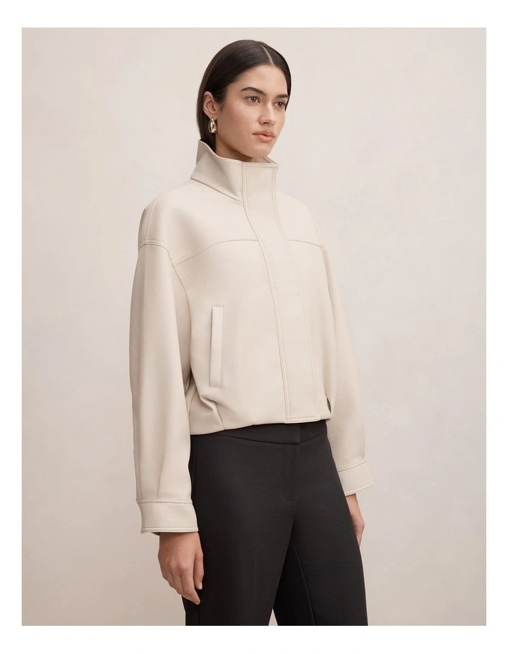 Shay Funnel Neck Bomber Jacket in Beige image 3