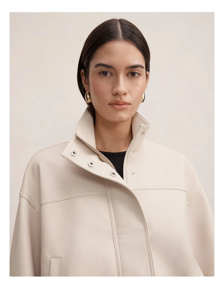 Shay Funnel Neck Bomber Jacket in Beige image 4
