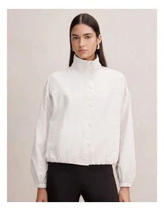 Eliza Funnel Neck Windbreaker Jacket in White