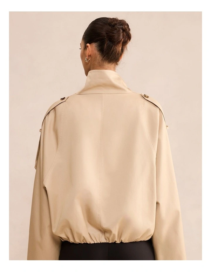Billie Funnel Neck Short Trench Coat in Beige image 2
