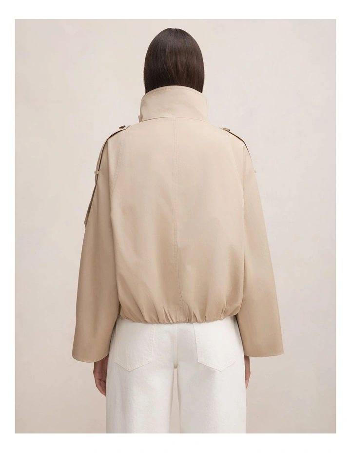 Billie Funnel Neck Short Trench Coat in Beige image 2