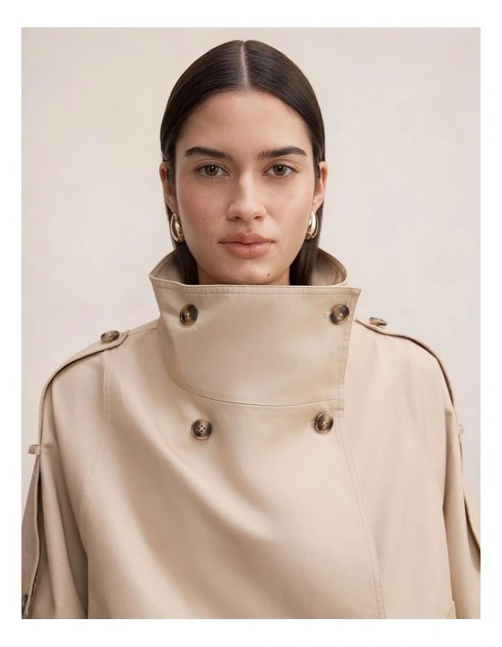 Billie Funnel Neck Short Trench Coat in Beige image 4