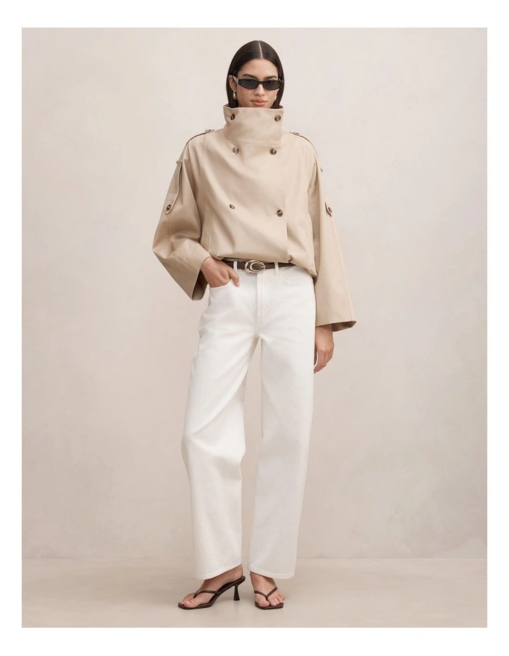 Billie Funnel Neck Short Trench Coat in Beige image 5