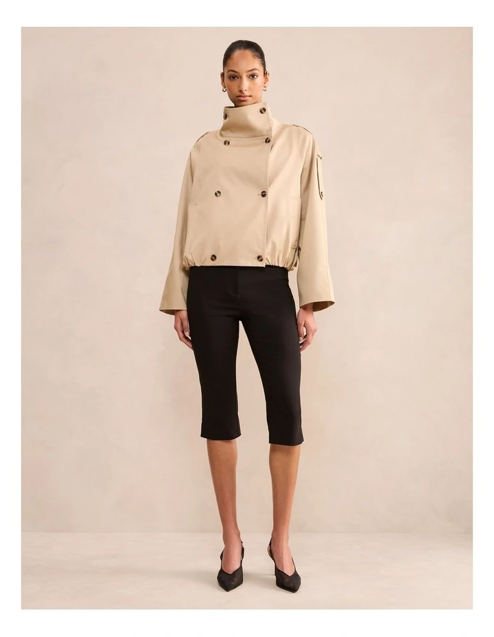 Billie Funnel Neck Short Trench Coat in Beige image 6