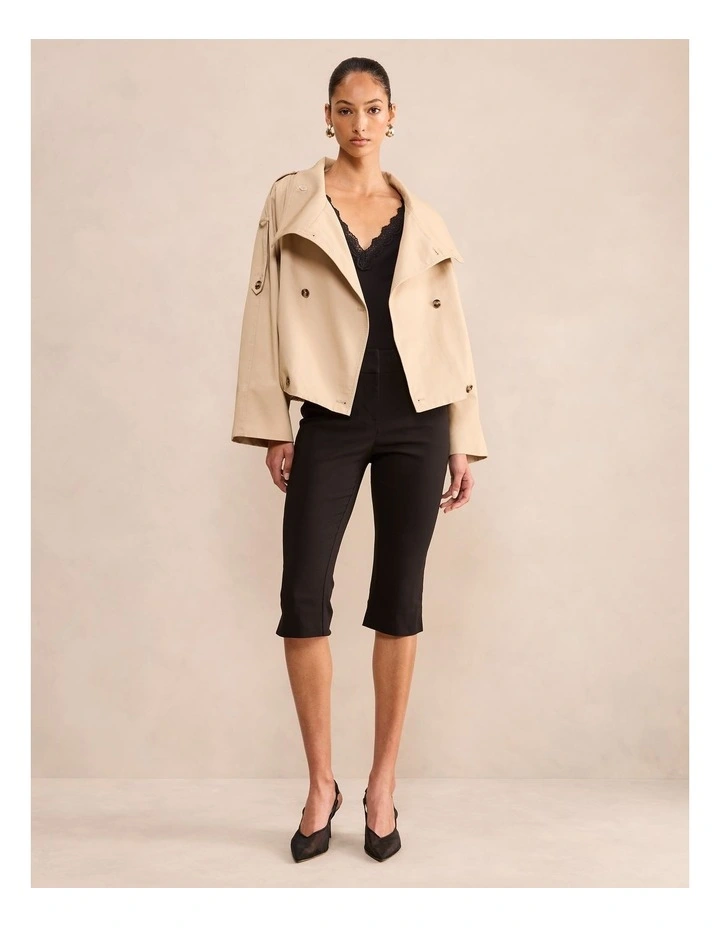 Billie Funnel Neck Short Trench Coat in Beige image 7