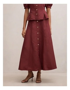 Foster Button Maxi Skirt in Red
