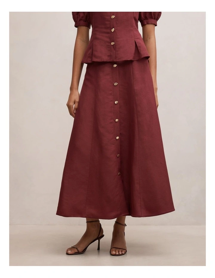 Foster Button Maxi Skirt in Red image 1