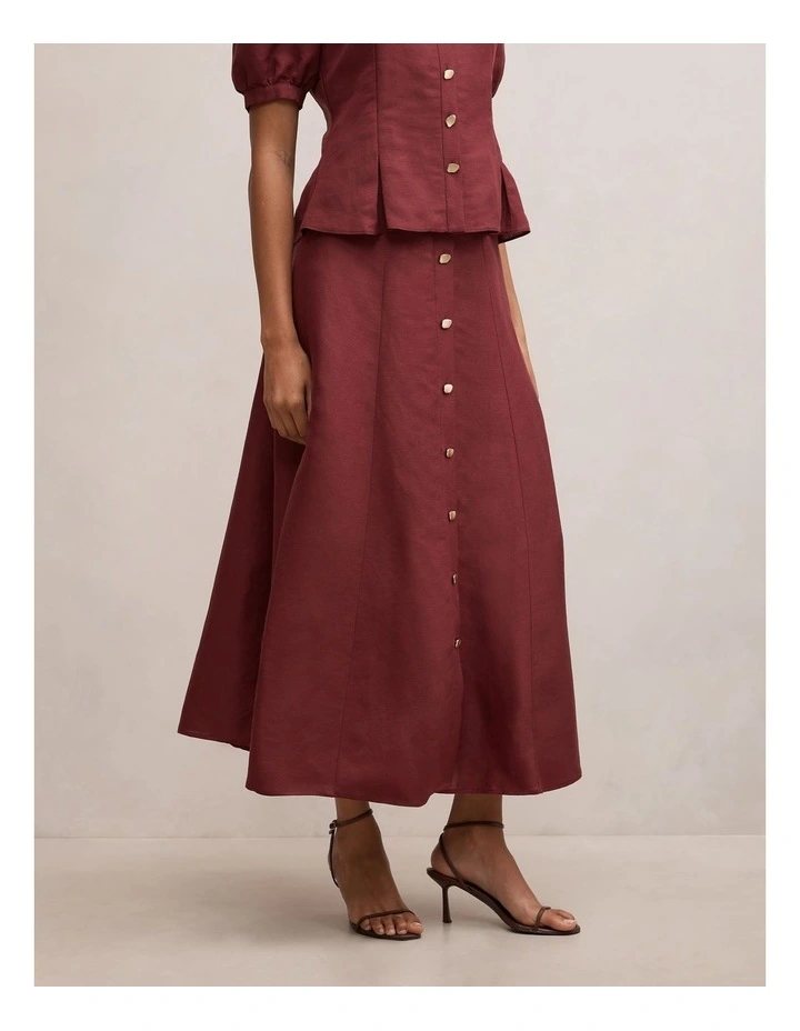 Foster Button Maxi Skirt in Red image 2