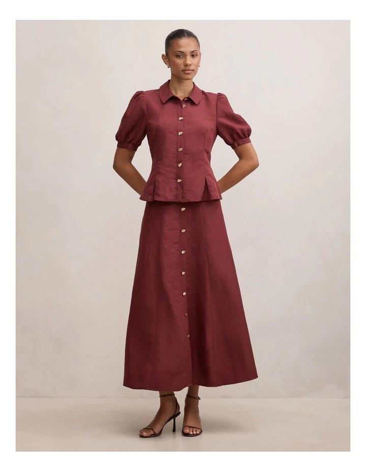 Foster Button Maxi Skirt in Red image 4