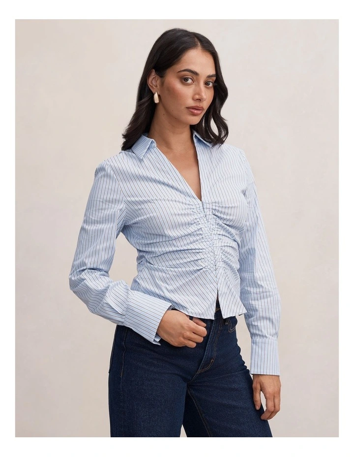 Ainsley Gathered Shirt in Blue image 3