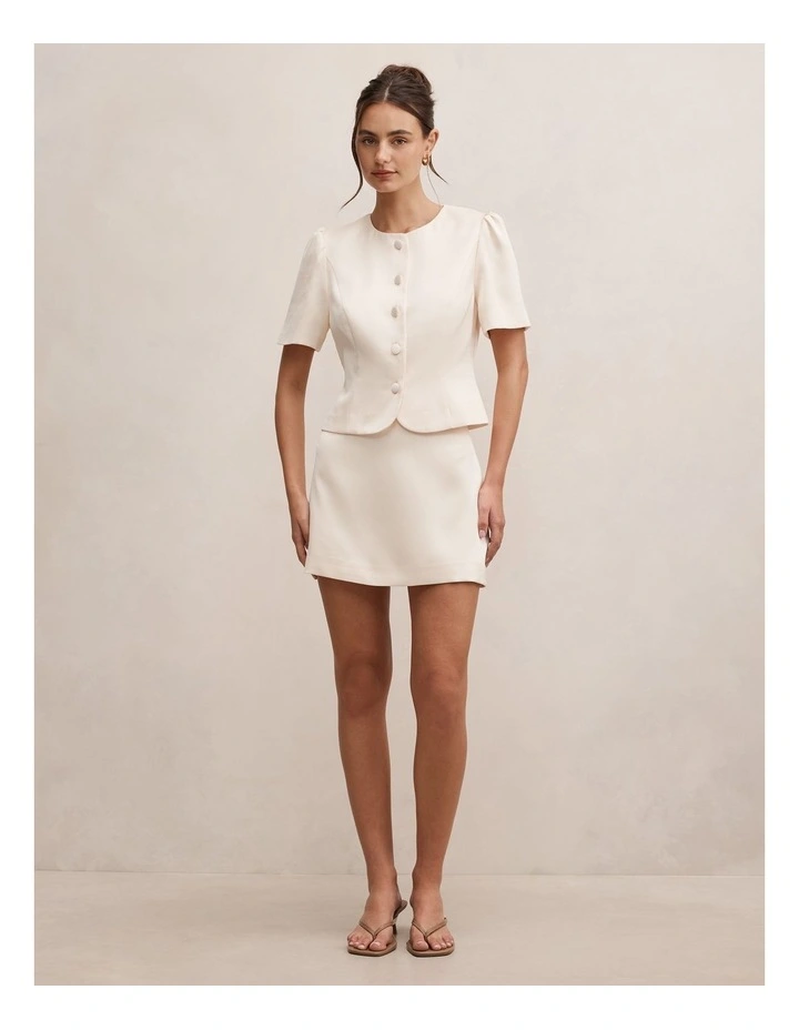 Tarni Satin Mini Skirt in Cream image 5