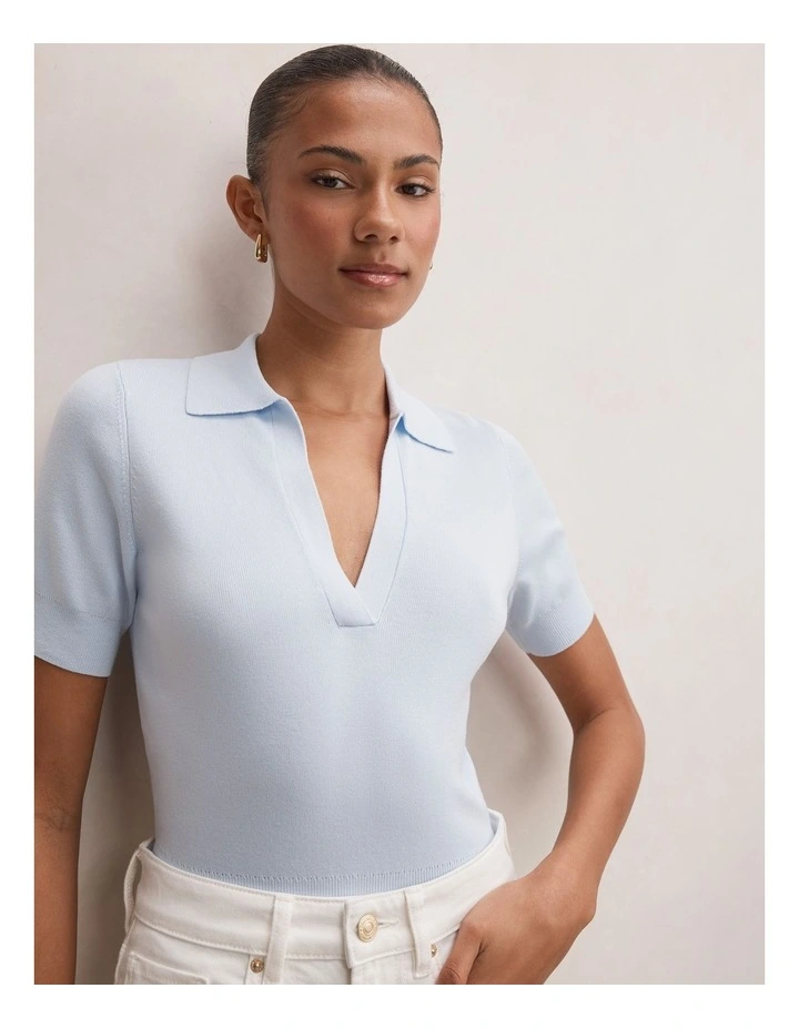 Gia Knitted Polo Top in Blue image 4