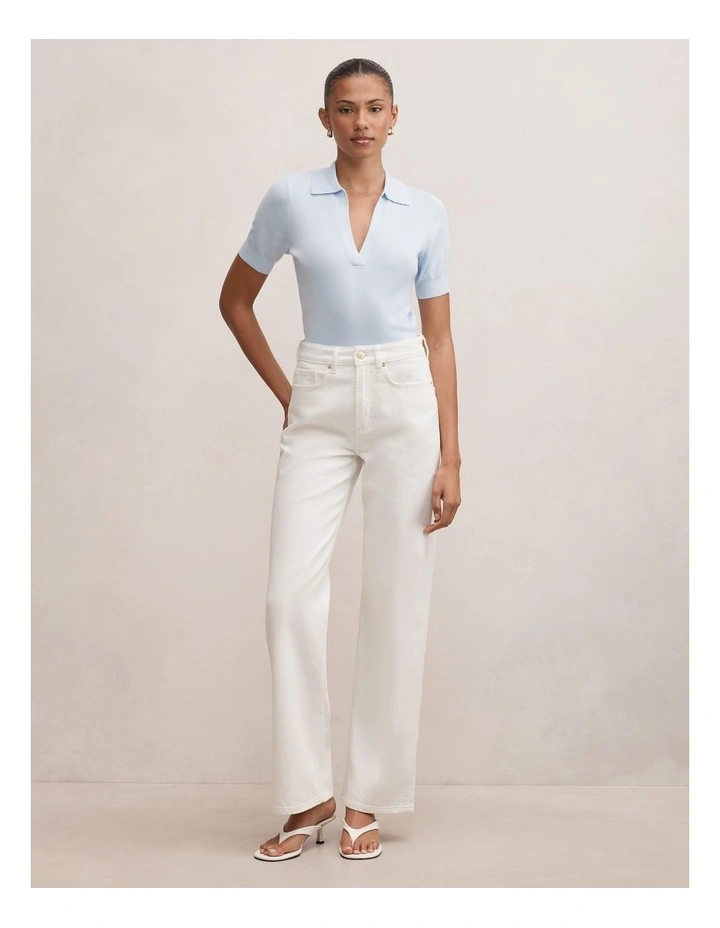 Gia Knitted Polo Top in Blue image 5