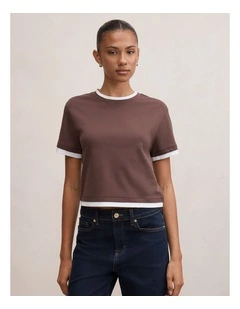 Charlie Contrast Layered T-shirt in Brown
