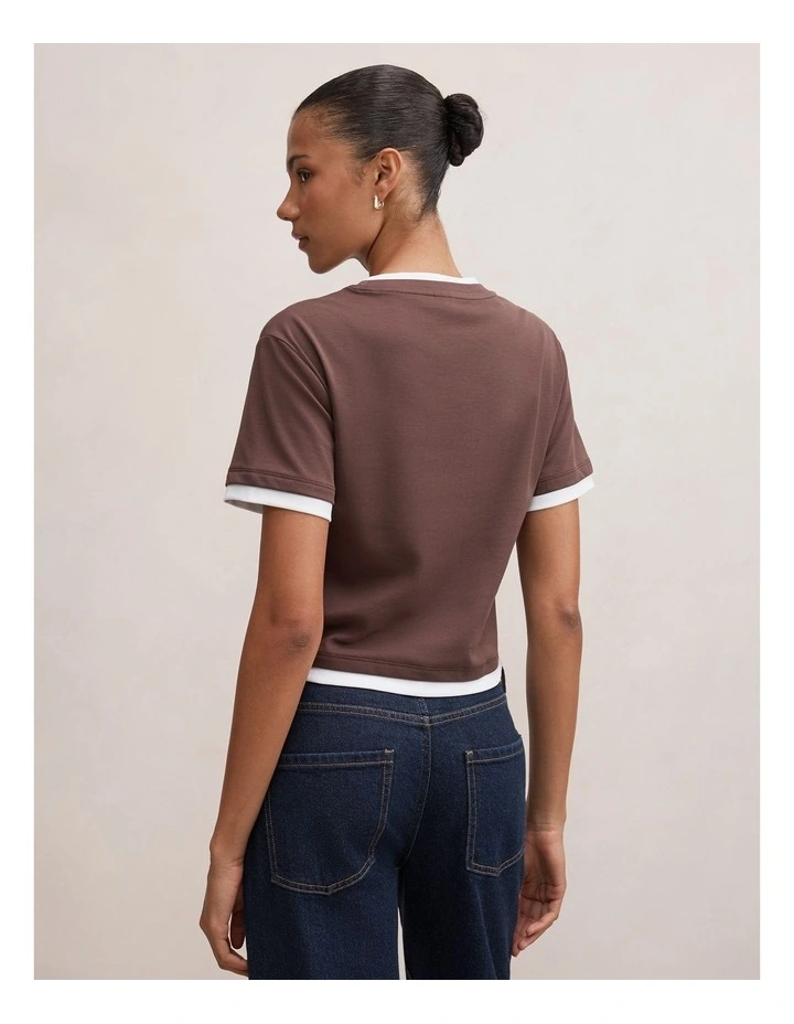 Charlie Contrast Layered T-shirt in Brown image 2