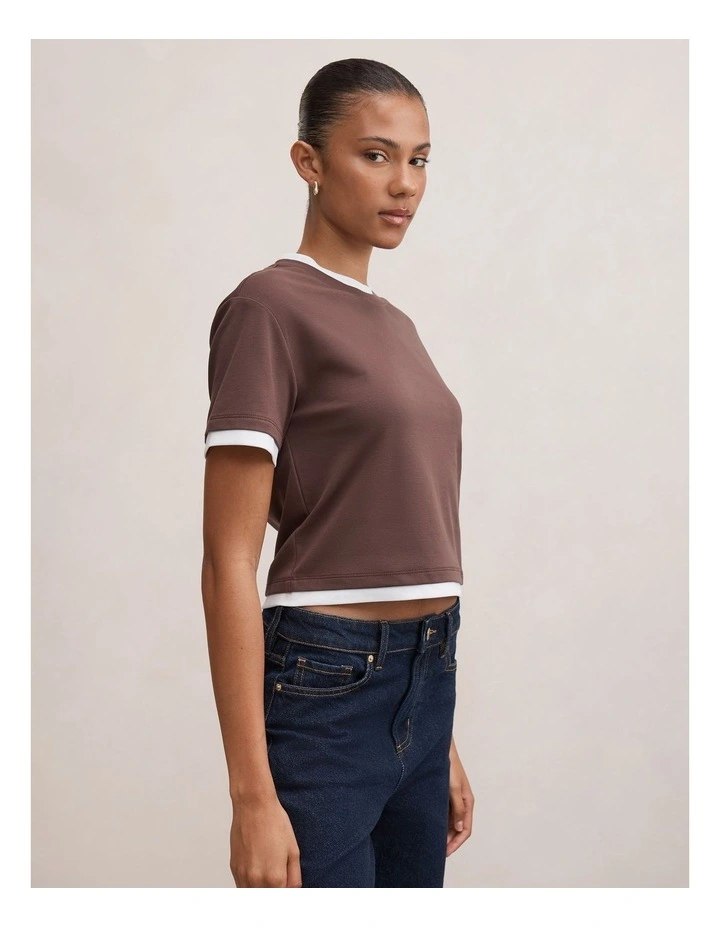Charlie Contrast Layered T-shirt in Brown image 3