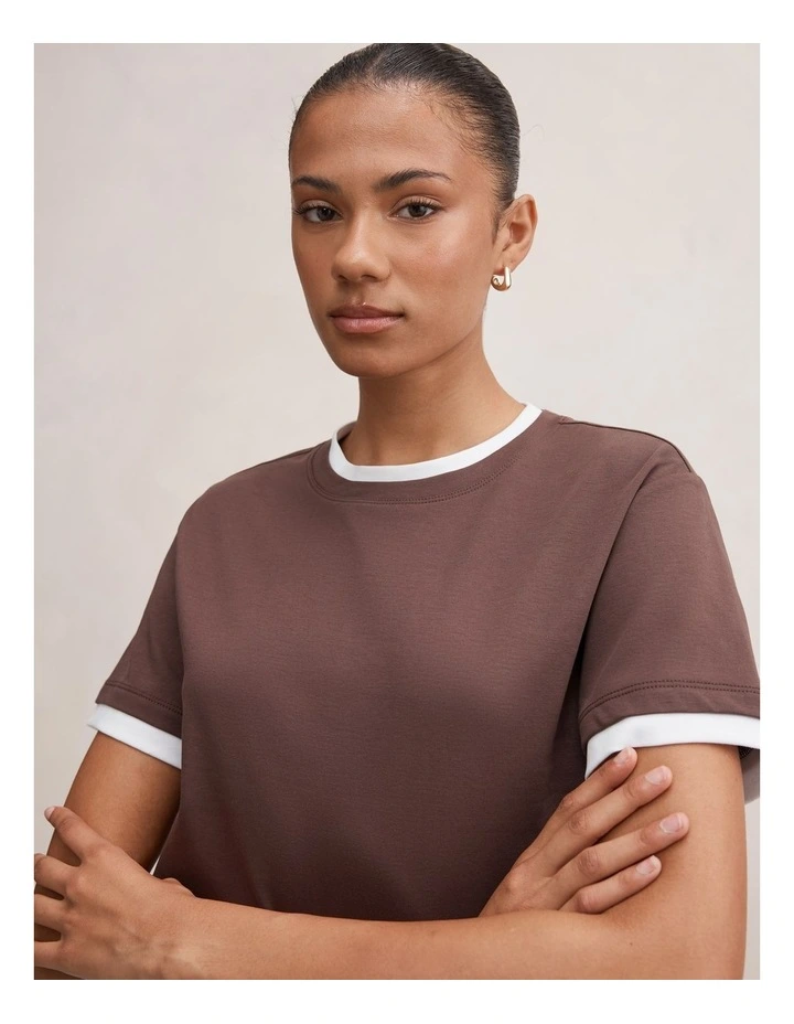 Charlie Contrast Layered T-shirt in Brown image 4