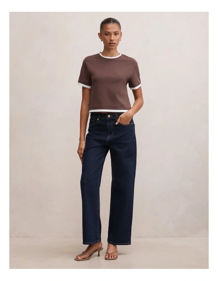Charlie Contrast Layered T-shirt in Brown image 5